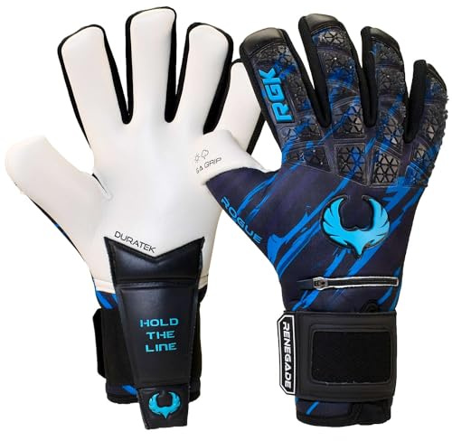 Renegade GK Limited Edition Rogue Maelstrom Goalie Gloves with Fingersaves | 4mm Giga Grip | Blue Soccer Goalkeeper Gloves (Size 6, Youth, Kids, Neg. Cut, Level 4+)
