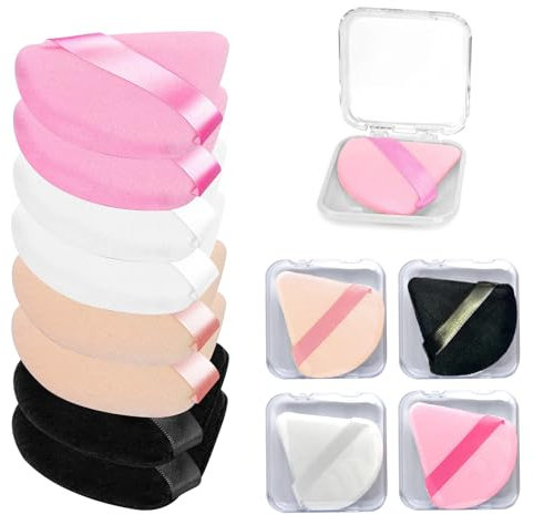 Hebterrka 8 Stück Dreieckiger Puderquaste mit 4 Reiseetuis,Dreieckiger Make Up Puff, Wiederverwendbarer Velours Kosmetik Grundierungs Mischschwamm,4 Farben