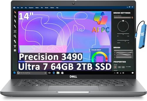 2025 Dell Precision 3490 Mobile Workstation AI PC Laptop (14 FHD, Intel 16-Core Ultra 7 155H (> i9-12900H), 64GB DDR5, 2TB SSD) Business, Engineer, IST HUB, Thunderbolt 4, 1080p Webcam, Win 11 Pro