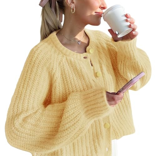LINONI Cardigan da Donna Maglione con Bottoni a Maniche Lunghe Grosso Morbido Maglione Lavorato a Maglia Autunno Aperto Davanti Sciolto Cardigan Cappotto Casual