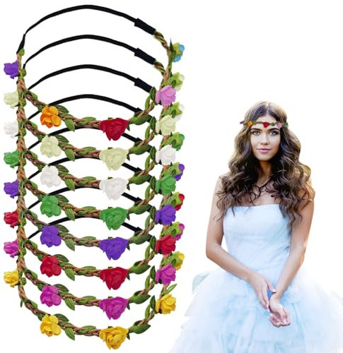 FUIPVGI 8 Pièces Bandeaux Fleur Couronnes de Fleurs Bandeau, Femme Fleur Bohême Headbands, Couronne De Cheveux Guirlande, Floral Elastique Bandeau Réglable, Plage Photo Props, Pour Party Festival