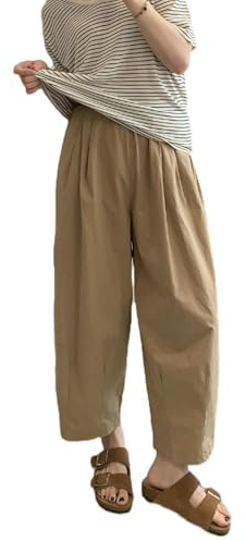 Pantaloni a Palloncino Larghi Comodi UltraSottili Pantaloni Estivi a Nove Punti Casual a Gamba Larga di Grandi Dimensioni-Cachi-M