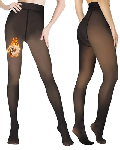 EOAMGO Medias con forro polar para mujer, medias translúcidas falsas de 220 g, medias térmicas cálidas y gruesas para invierno (FR/ES, Letras, S, Regular, Regular, Negro)