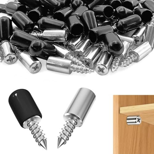 60 Stück Regalbodenträger Selbstschneidende Schraube,Bodenträger Regalstifte mit Anti-Rutsch Kappe für Möbel Schränke Bücherregal (Schwarz)