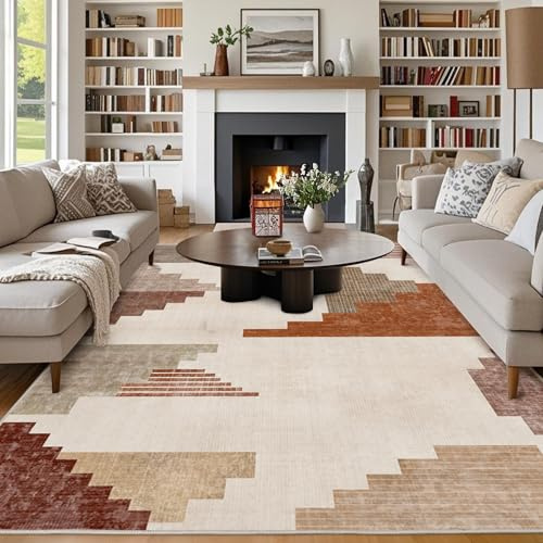 Chicnix Tapis de salon, grand tapis 160 x 230 cm, lavable, à poils courts, antidérapant, doux, motif géométrique moderne, patchwork, pour chambre à coucher, chambre d'enfant, bureau, salle à manger