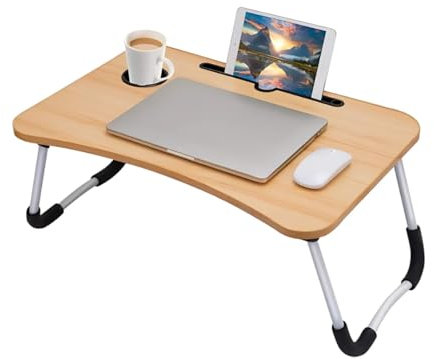 Vassoio Colazione Pieghevole 60×40×21 cm – Tavolo Vassoio da Letto Portatile e Supporto Laptop Multifunzione con Gambe Richiudibili, Ideale per Colazione a Letto, Smart Working e Relax