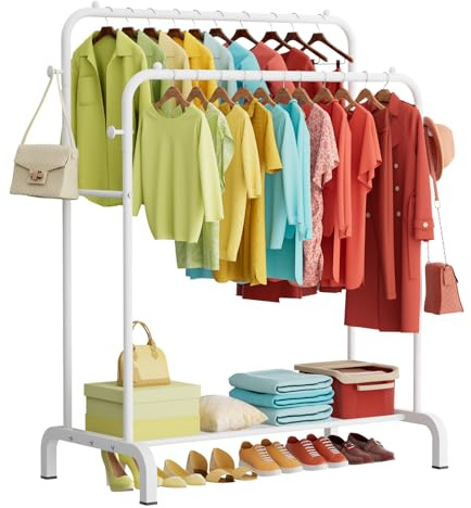 ZHKINGGS Clothes Rail: 80kg Capacity Metal Heavy Duty clothes rail, 4 Hooks for Bedroom/Laundry/Shop, Freestanding Wardrobe Organize