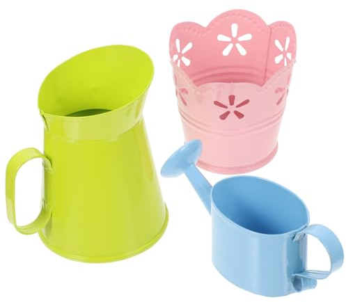 BESTonZON 3 pièces Petits Pots Miniatures pour Plantes avec Poignée Seaux Décoratifs Rustiques pour Bureau Balcon et Maison Organisateur de Rangement Polyvalent pour Couleur Aléatoire