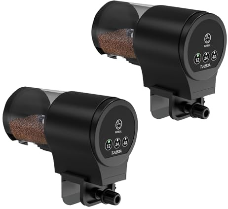 Lot de 2 mangeoires automatiques pour aquarium Distributeur de nourriture pour poissons : 100 ml Grande capacité Mangeoire pour poissons Résistant à l'humidité Distributeur automatique de nourriture