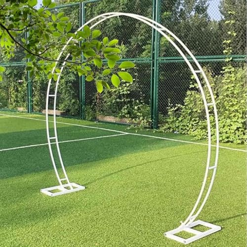 Pabellón redondo de metal resistente para jardín, con bases, resistente al óxido, decoración de eventos al aire libre, puerta lunar, 2,8 x 3,2 m, color blanco para bodas y fiestas