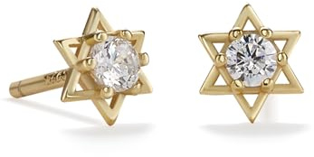 PERIMADE Solid 925 Sterling Silver Star of David Stud Earrings for Women Men, 18K Gold Plated Cubic Zirconia Hexagon Studs Dainty Small Star of David Earrings Hypoallergenic Jewelry Gift, Gold