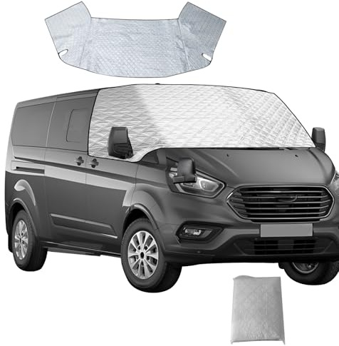 Cubierta de Parabrisas para Ford Transit Custom 2012-2022, Cubierta Externa térmica Plateada Impermeable, protección contra el Sol, Rayos UV, Nieve, Hielo y Escarcha