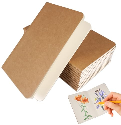 12 stycken kraftpapper, tom anteckningsbok, anteckningsbok A6-tomt | 10 × 14 cm tomt, anteckningsblock för märkning med 60 sidor (30 ark), anteckningsblock, litet kraftpapper, omslag, för kontor