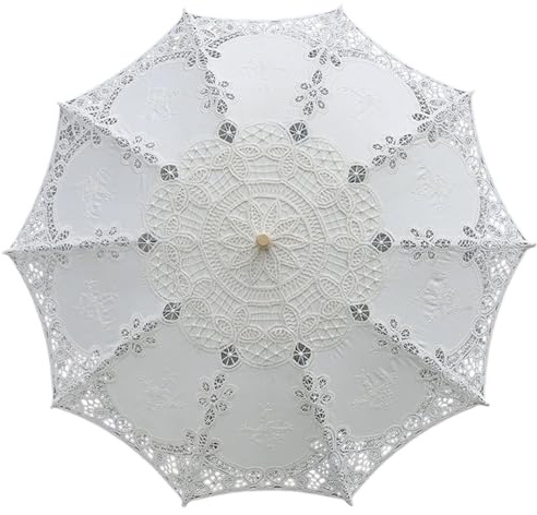 Limtula Paraguas de boda de encaje de algodón hecho a mano con bordado floral para ceremonias aire libre y espectáculos de danza Lace Princess Sun