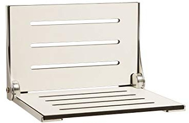 Seachrome Lift-Assist High Back Silhouette Folding Wall Mount Shower Bench Seat with White Frame