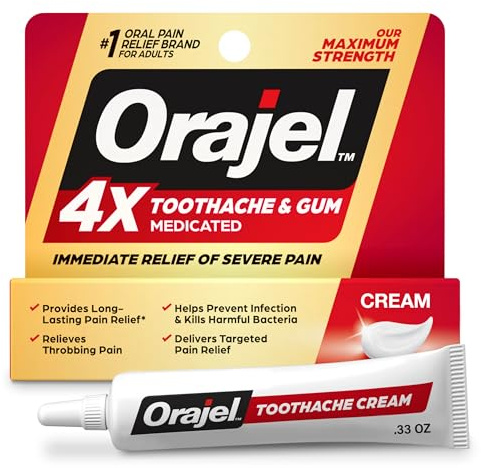 Orajel 4X for Toothache & Gum Pain: Severe Cream Tube 0.33oz- From Oral Pain Relief Brand