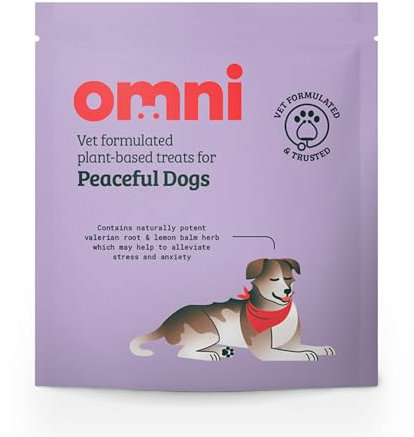 Omni Natural Calming Dog Treats - Anxiety Relief Treat for Nervous Dogs with Valerian Root & Lemon Balm, Plant Based Vet Formulated Dog Training Treats for Puppy & Adult, For 8 Weeks Old Plus, Single