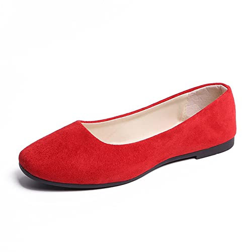 ERLINGO Women's Ballet Flats Pumps Slip On Square Toe Non Slip Low Heel Casual Dolly Shoes Stylish Ballerina Shoes Comfortable Wedding Party Shoes Red