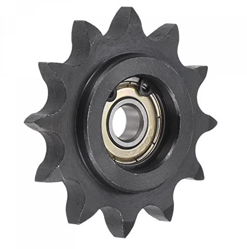 sourcing map Chain Idler Sprocket, 8mm Bore 1/2 Pitch 12 Tooth Tensioner, Black Oxide Finish C45 Carbon Steel with Insert Single Bearing for ISO 08B Chains