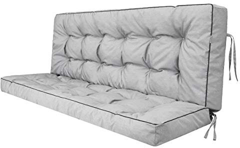 Bjird Bankauflage für Gartenbank, Polsterauflage für Hollywoodschaukel, Gartenschaukelkissen, Sitzkissen und Rückenkissen, gesteppt, inkl. 2 Seitenkissen, 180 x 49 x 56 cm - hellgrau