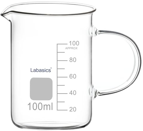 Labasics Bécher en Verre, G3.3 Gobelet Gradué en Verre Borosilicaté de Qualité Laboratoire Gobelet de Mesure Transparent Gobelet Griffin de Forme Basse avec Poignée et Bec Verseur, 100 ml