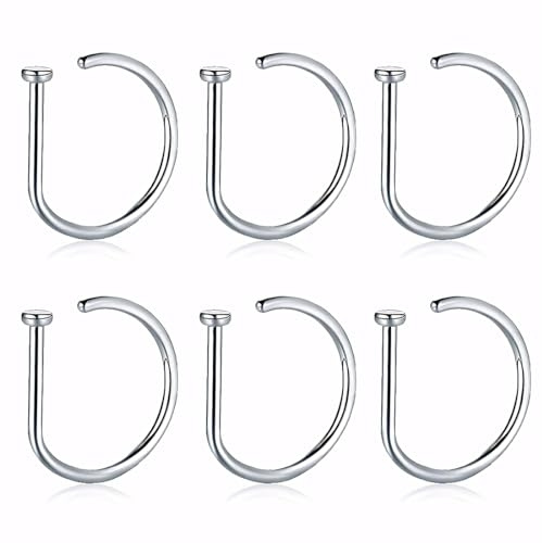 EIHI Pack de 6 anneaux de nez en acier inoxydable, anneau de nez piercing, anneau nasolabial piercing, anneau de nez piercing nez, faux anneau de nez, unisexe