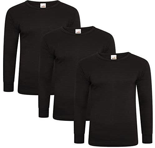 Keanu Mens Thermal Long Sleeve Tops - Pack of 3 - Winter Warm Brushed Underwear Long Sleeve Vest Baselayer - Big Sizes 3XL, 4XL, 5XL (Black, 5XL)