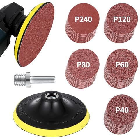 PotentForce lijas 125mm Kit: Discos Lija 125mm con M14 Rosca,50 papel lija. discos de lijado granos 10x40/60/80/120/180.Adecuado para lijadora angular/pulidora taladro-Pulido/Desbarbado