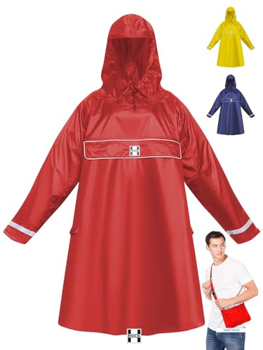 HOCK Premium E-Bike Poncho, Regenponcho mit Ärmel für Fahrrad und E-Bike - für Helme geeignet - Regencape 100,0% wasserdicht, Fahrradponcho (DE/NL/SE/PL, Alphanumerisch, XXL, Regular, Regular, Rot)
