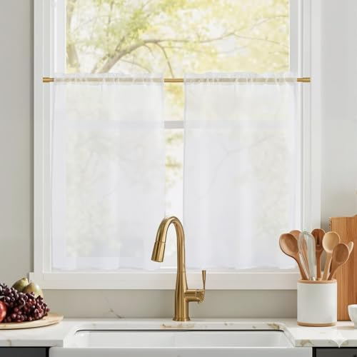 PONY DANCE Visillos Cortos para Ventanas 60x45 cm Cortinas Blancas Dormitorio Cortinas Trasparente Cortinas Cocina Ventana Cortinas Rusticas Cortinas Dormitorio Juvenil, 2 Piezas