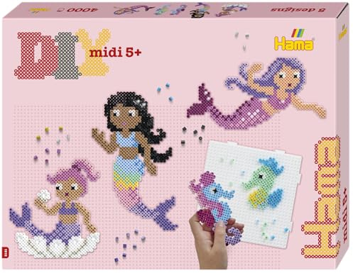 Hama Gift Box - Mermaids | Approx. 4.000 Beads, 2 Large Square Pegboards, Fuse Beads Mosaic Decoration, Arts and Crafts for Ages 5 and Up, Official Hama Bead Set