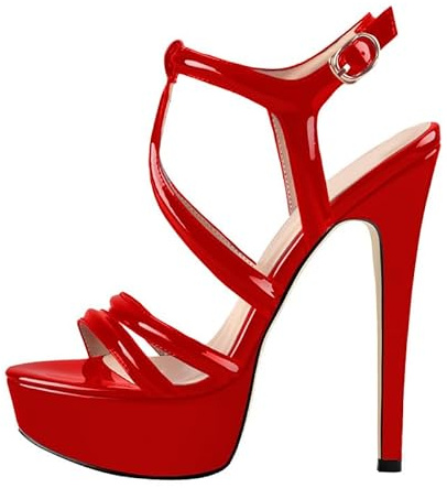 MissHeel Women's Open Toe Platform Stiletto Heels Crisscross Band Buckle Strap Open-back High Heel Ankle Sandals