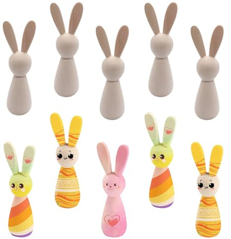 XineYuor Conejo de Pascua de Madera,10PCS Figuras para Pintar,Muñecos Constelaciones Familiares,Conejo Decorativo Pascua,Decoración de Pascua de Madera para Colocar