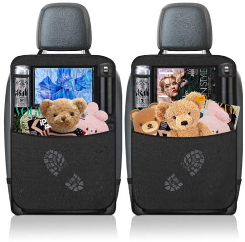 Criveple Protezione per schienale auto, protezione posteriore per bambini, Oxford 600D, impermeabile e anti-sporco, organizer per la conservazione di oggetti per bambini, tappetino per calci (2 pezzi)