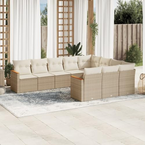 Iiaky 10-TLG. Garten-Sofagarnitur mit Kissen GartenmöBel Set Lounge GartenmöBel Lounge MöBel Outdoor Gartengarnitur Beige Poly Rattan // 3226338