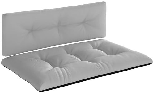 Outsunny Palettenkissen 2er Set Wasserabweisend Sitzkissen Palettenpolster mit Getuftetem Design Rückenlehne Outdoor Kissen Palettenauflagen für Europaletten Palettensofa 120 x 77 x 10 cm Hellgrau