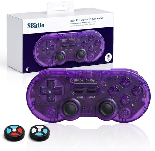 LONGYI 8BitDo SN30 Pro Controller Bluetooth senza fili con joystick ad effetto Hall, vibrazione rumorosa e cavo USB-C, Gamepad retrò per Switch, Windows, Mac OS, Android, Steam Deck (Viola)