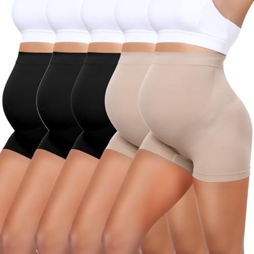 Boguish 5 Pack Maternity Shapewear Seamless Underwear Over Bump Pregnancy Shorts High Waist Panties Under Dress Belly Support