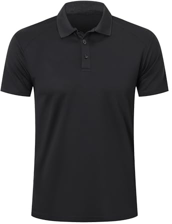 ZENGVEE 1 Pack Men's Polo Shirts Golf Polo for Men Adult Quick Dry Breathable Workout Shirts Short Sleeve Tshirts Moisture Wicking Sport Top T-Shirts（0428-1-Black-L）