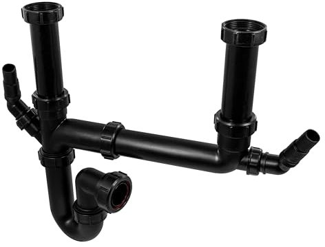 McAlpine SK2A-BL Black Double Bowl Sink Kit | 1.5 Bowl Kitchen Waste Kit | Modern Slimline Design | Durable Construction