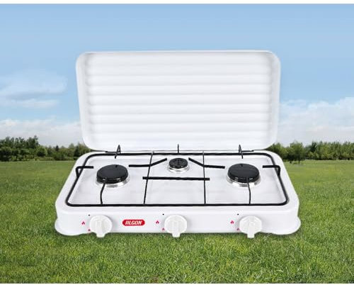ALGON | Hornillo de Gas 3 Fuegos con Tapa – Hornillo Gas Cocina Portátil para Camping, Emergencias y Hogar
