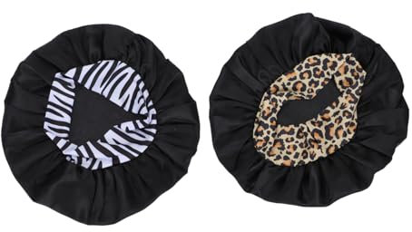 DEARMAMY 2pcs Oversized Satin Silk Hat Satin Bonnet for Women Knitted Hat Sleep Shower Hair Care