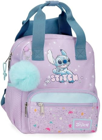 Disney Joumma Lovely Stitch Sac à Dos d'école Adaptable à roulettes Violet 23 x 28 x 10 cm Polyester 6,44 L