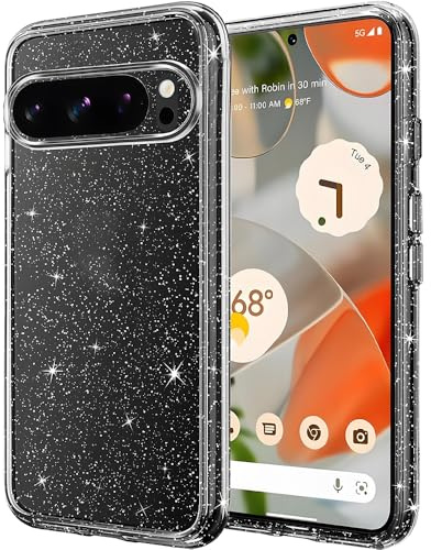 Anfire Glitzer Handyhülle Kompatibel mit Google Pixel 9 Pro XL Hülle Glitzer,Bling Glitter Stoßfest Handyhülle mit Kameraschutz,Glitzert Durchsichtige Transparent Schutzhülle für Frauen und Mädchen