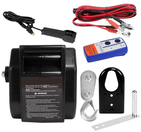 Treuil électrique 12 V Heavy Duty 2721 KG Capacité Télécommande sans fil Kit de montage pour attelage pour bateaux Fer noir 240 x 200 x 200 mm