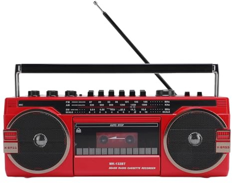 ciciglow Retro Kassettbandspelare, Batteridriven Växelströmsdriven Retro Kassettspelare Recorder Boombox, AM FM SW-radio med Bluetooth-högtalare för Hem eller Utomhus (EU-)