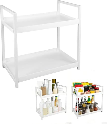 Organizzatore per il Bagno a 2 Livelli Bianco, Organizer per Trucchi Grande, Organizzatore per il Piano del Bagno, Organizer Profumi, per Camera da Letto, Bagno, Cucina (30x17x30 cm)