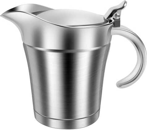 Gravy Boat with Lid,450ml Stainless Steel Insulated Gravy Jug Sauce Pitcher,Portable Double Wall Warmer Pitcher Sauce Jug for Family Dinner,Christmas,Birthday Party (Silver)