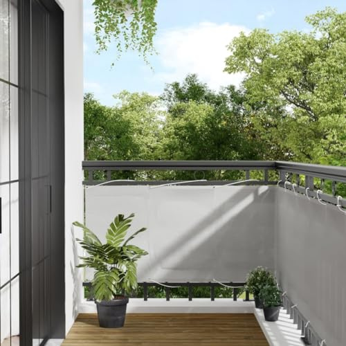 Mokuyary Paravento per balcone, grigio chiaro, 75 x 400 cm, 100% poliestere Oxford, protezione da sguardi indiscreti, resistente alle intemperie, balcone, protezione UV