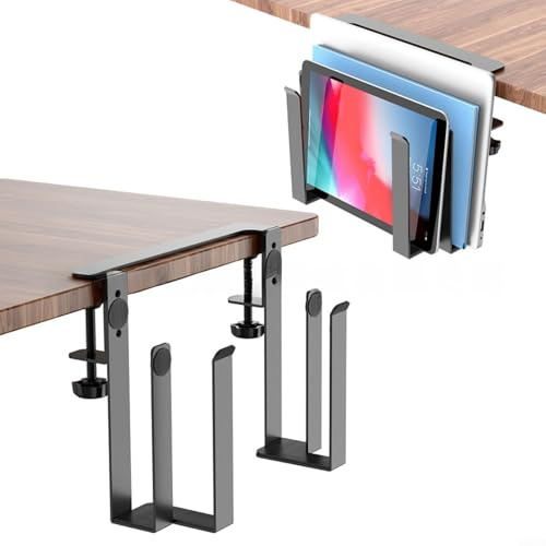 HpLive Soporte lateral de escritorio, soporte para portátil con función de carga y refrigeración, soporte para tablet sin perforaciones (negro-2)
